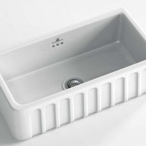 HENRI-3W כיור מטבח כפול חרס לבן חזית חלקה צרפת CHAMBORD