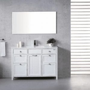 ארון אמבטיה עץ מלא כיור אינטגרלי חרס לבן ומראה מרחפת-PAR