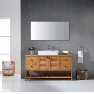 ארון אמבטיה עץ מלא כיור מונח חרס לבן-QUI