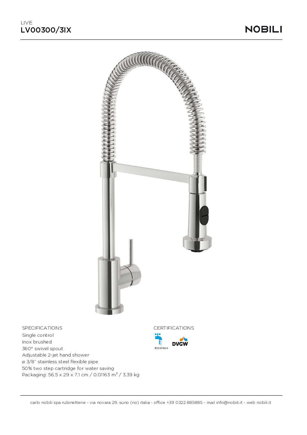 LV00300-3IX ברז TECHקפיצי נשלף למטבח איטלקי מנירוסטה NOBILI